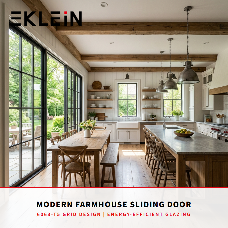 French Style Aluminum Sliding Doors with Grid Design Patio Door
