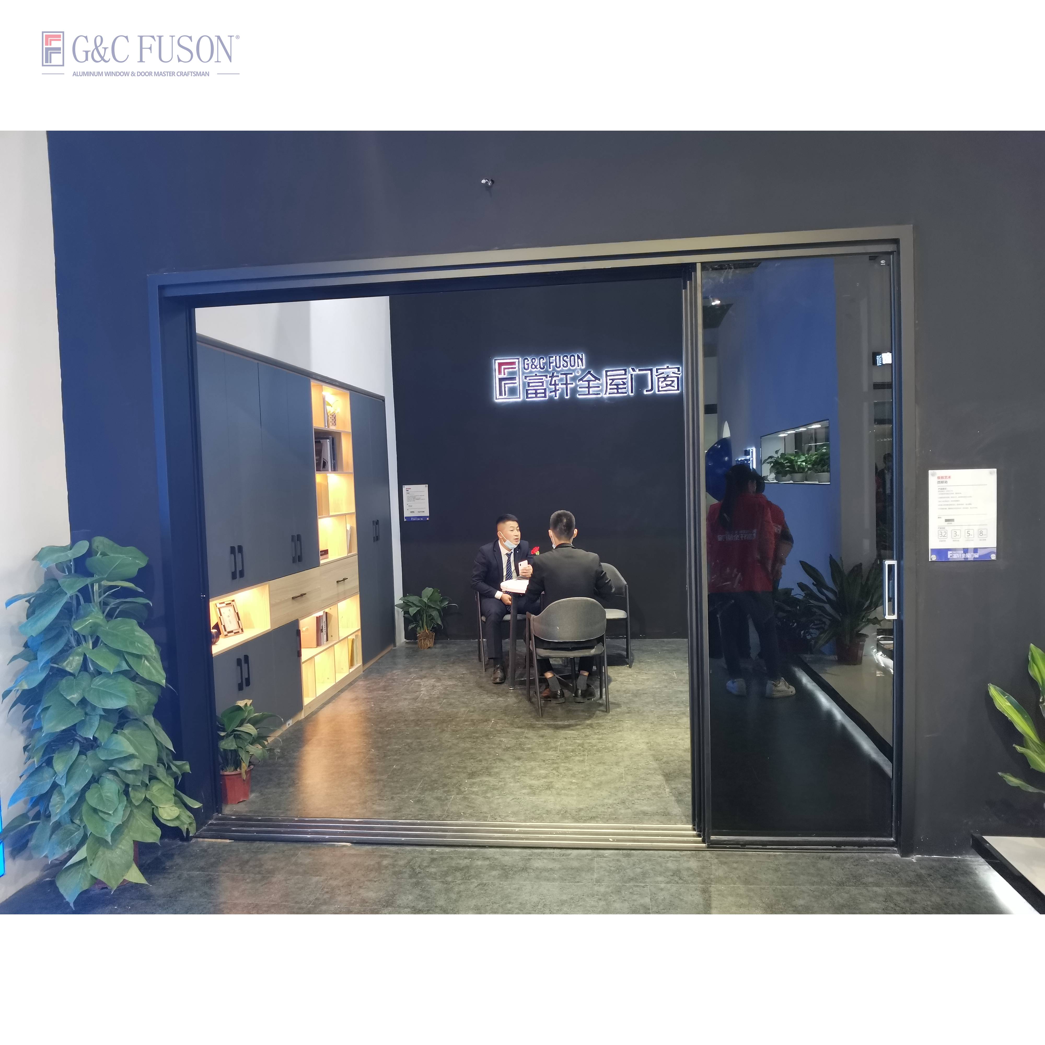 Fuson American Style Patio Doors Sliding Glass Water Proof Frameless Aluminum Sliding Door Sliding Glass Door With Mosquito Net