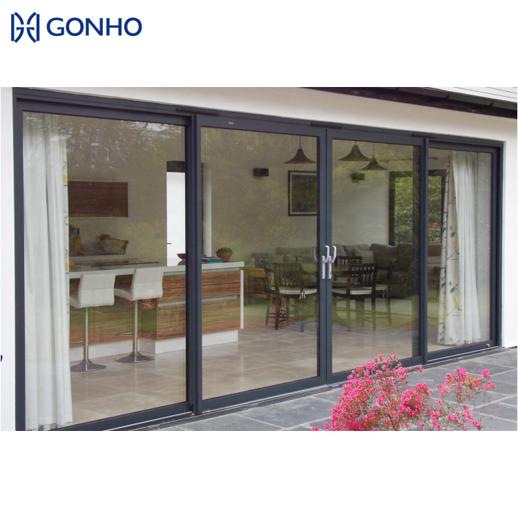 GONHO Luxury Partition Wall Side Four Tracks Heavy Duty Large Opening Aluminum Glass Sliding Door