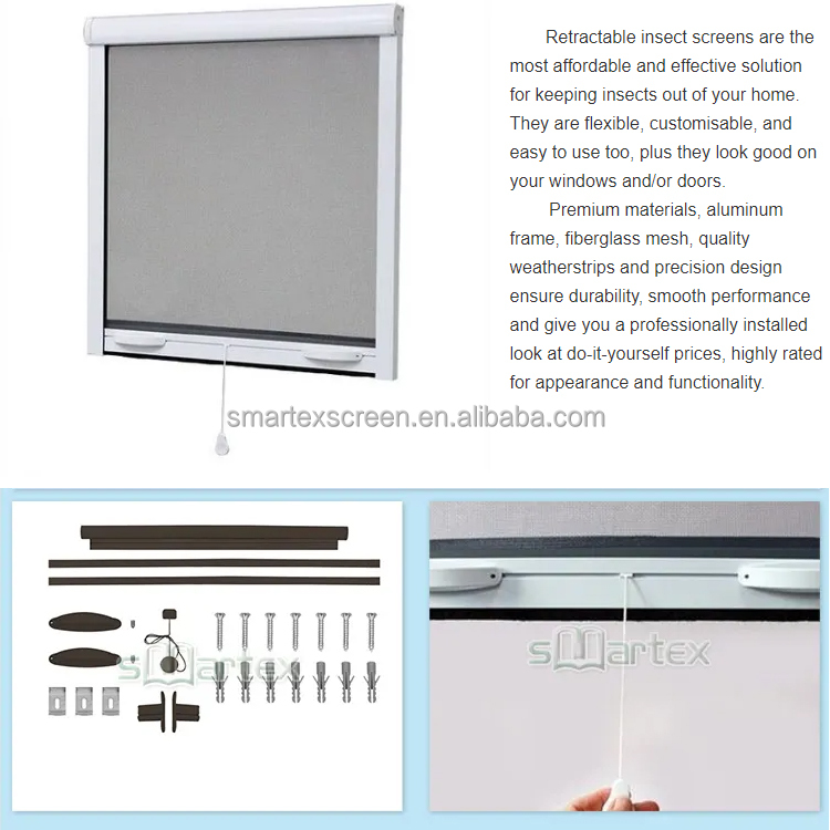 Retractable Sliding Wheels Roller Insect Mosquito Net Door Aluminum Shutter Screen Mesh Window With Fiberglass Mosquito Net