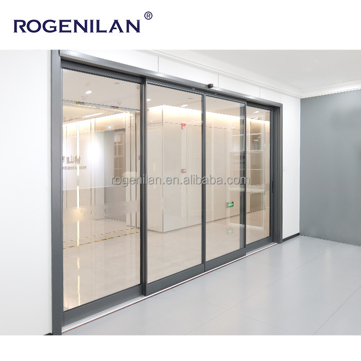 Waterproof Supermarket Storefront Shop Black Double Glaze Aluminum Automatic Entry Exterior Commercial Sliding Door Prices