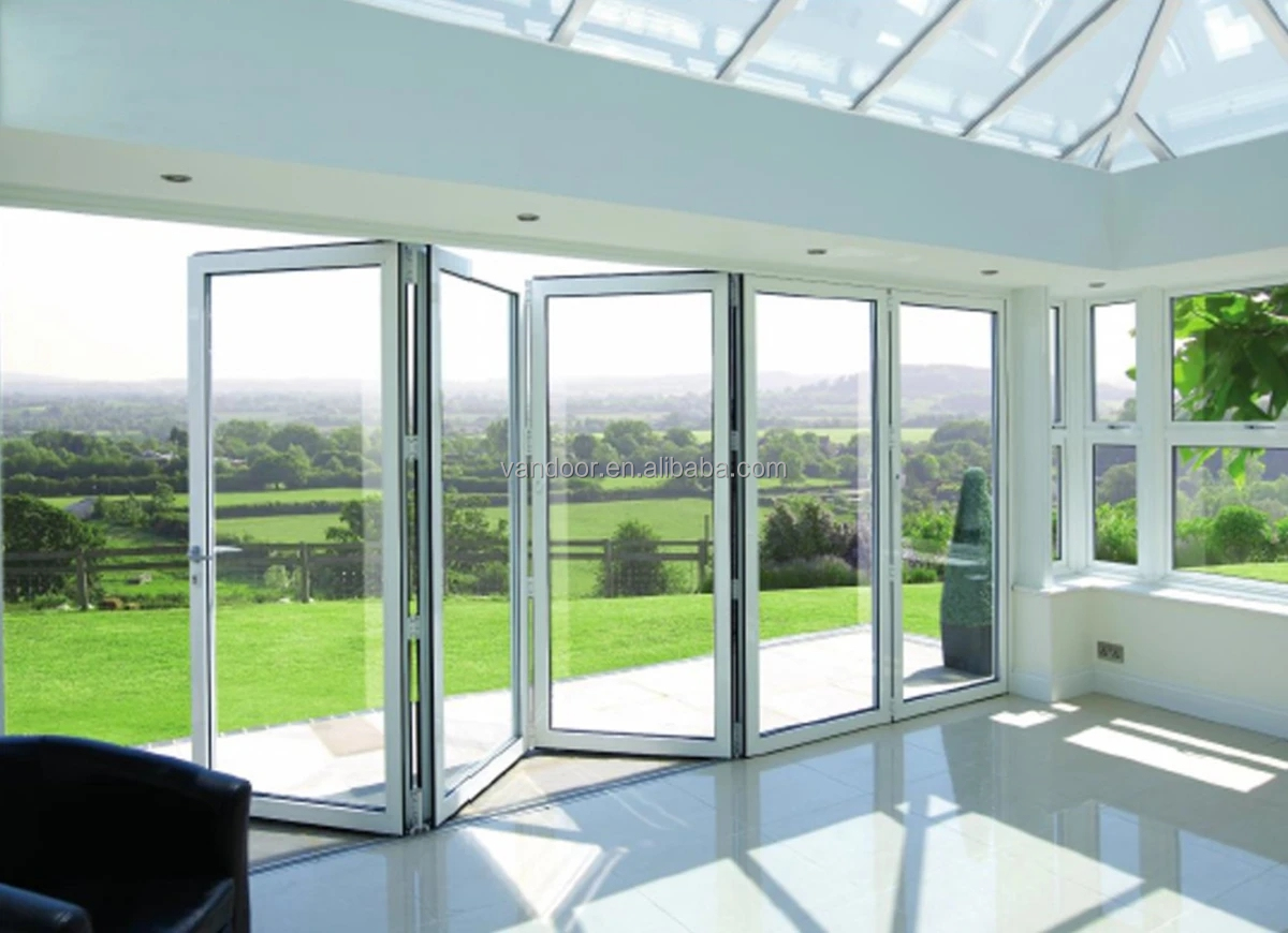 AOSTTER Large Size Concertina Aluminum Folding Door with Multi-Point Locking Sound Dampening Glass for Balcony
