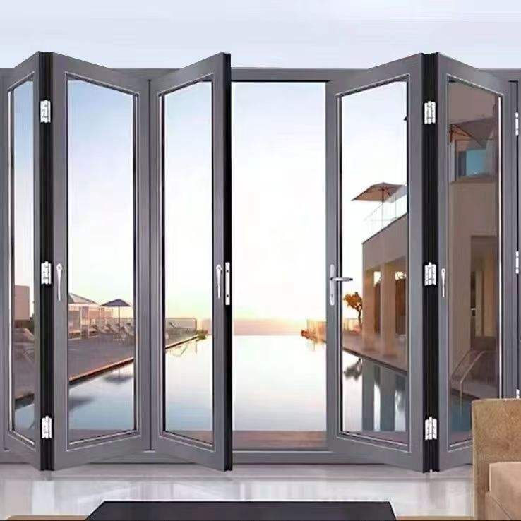 Professional Chinese Manufacture High Quality Aluminum Folding Patio Glass Bi-Fold Doors for Hotel Villa Bathroom