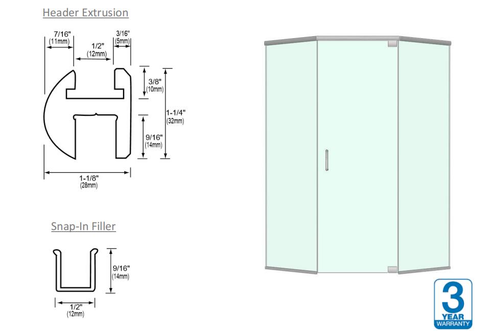 Customized CRL Aluminum Shower Room Glass Door Deluxe Shower Enclosure Header