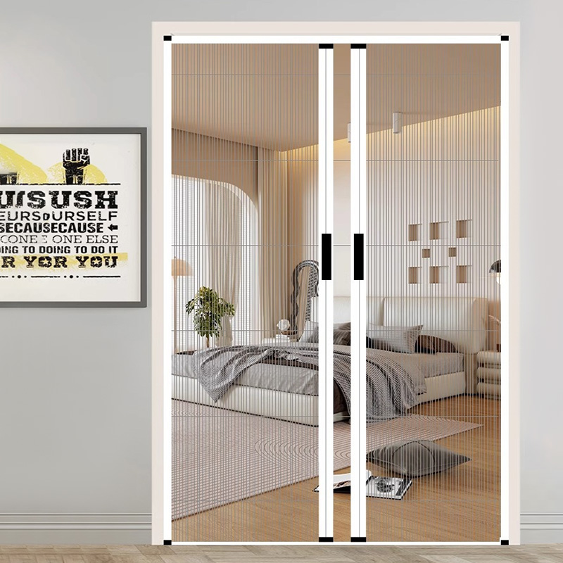 Custom Aluminum Retractable Screen Door Folding Pleated Mesh Design Low Profile Bottom Frame Anti Insect Door For Home Entrance