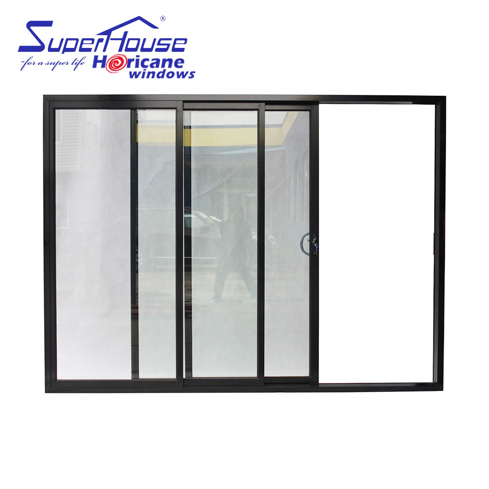 ASTM Basic Hurricane Proof Impact Approval Outside System Protect Laminated Glass Aluminum Stack 3 Track Sliding Door