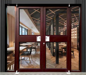 Reddish Brown Half Glass Modern Single Door with Sidelights Commercial Entry