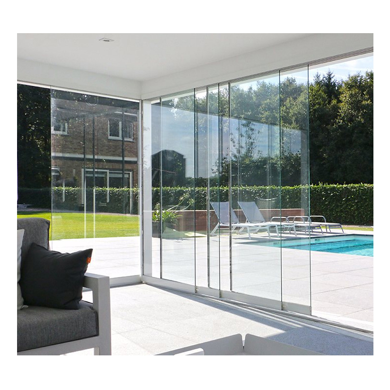Hihaus New Aluminum Frameless Tempered Glass Stacking Patio Sliding Door for Balcony