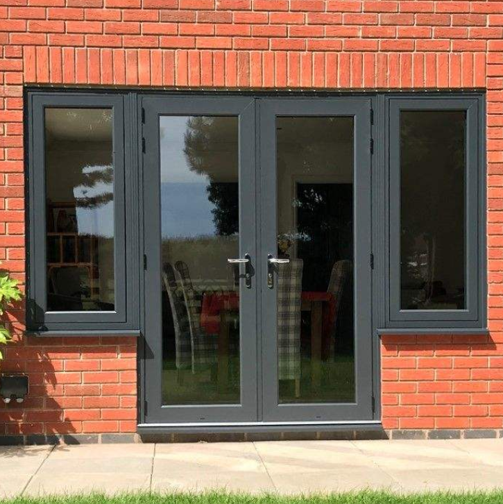 Thermal Break Aluminum French Double Swing Door, Crittall Style Grille Tempered Glass Patio Door With Smart Digital Lock