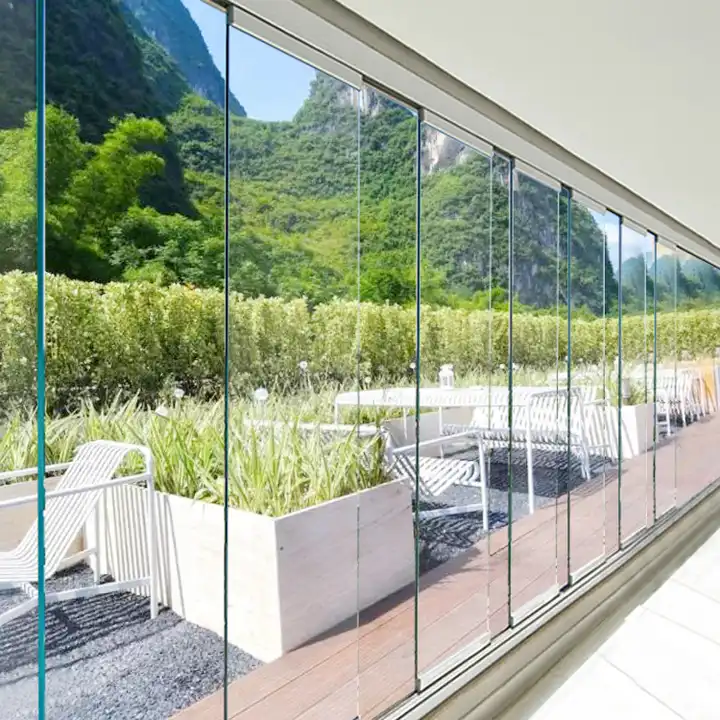 Sunroom Frameless Accordion Door Partition Wall Glass Curtain Exterior Bi Fold Door Hardware Aluminum Balcony Glass Door Patio