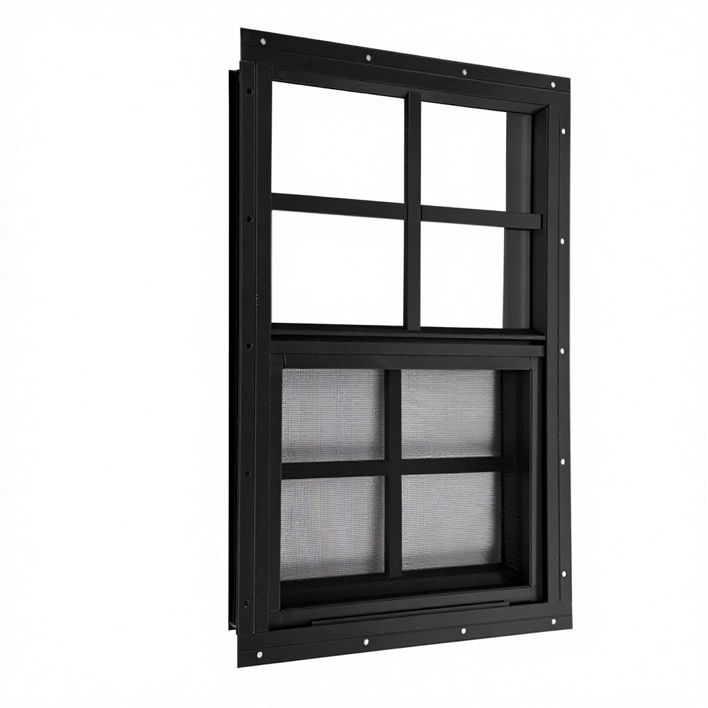 12" W X 18" H Sliding Shed Window Aluminum Grey Flush Mount Tempered Glass Stainless Steel Screen Postmodern Design for