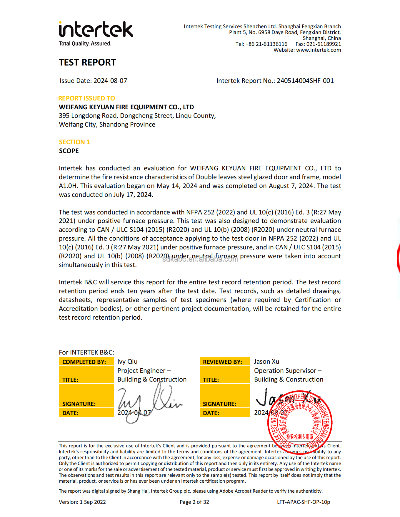 Modern Double Swing Aluminum Casement Door UL Certificate