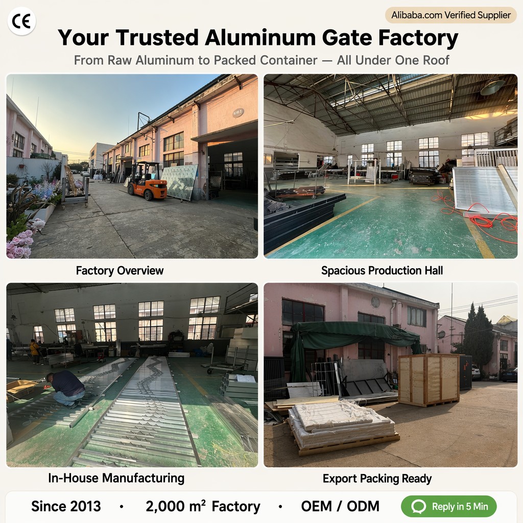 Custom Aluminum Driveway Gate Wicket Door Auto Swing Motor Louver Design Rust-free 6063-T5 Powder Coated Ce Oem Factory