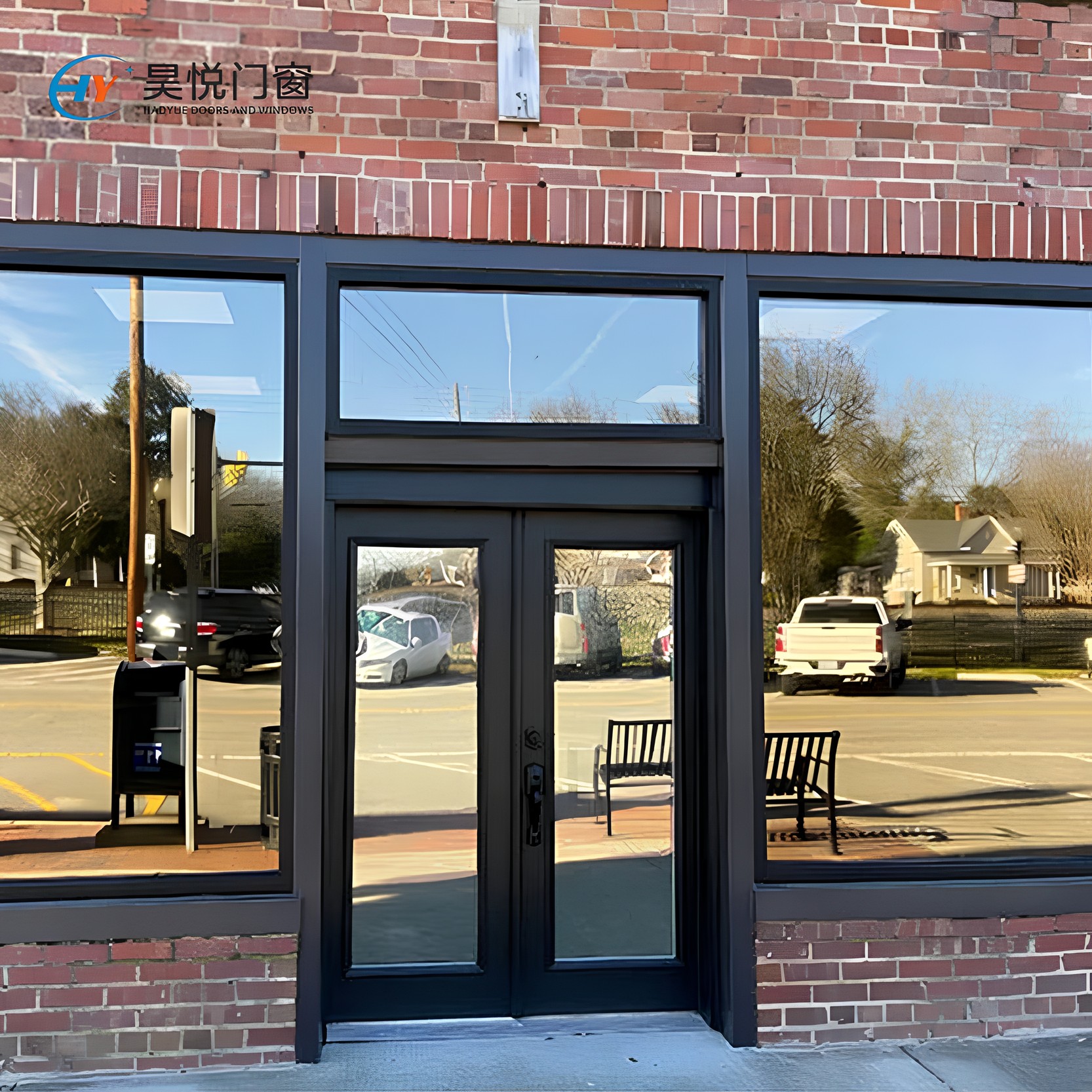 Custom Design Glass Commercial Entry Door Aluminum Alloy Store Front Aluminum Tempered Clear Glass Continuous Hinges Front Door