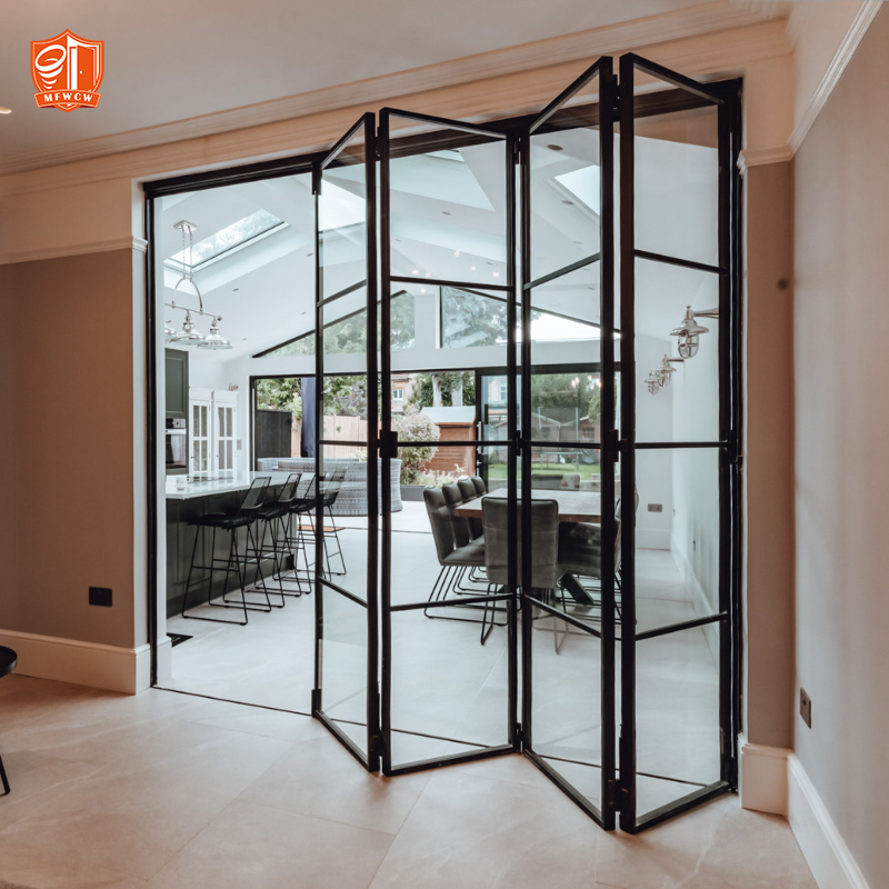 Crittall Style Slimline Aluminium Internal Bifold Door Black Frame Glass Room Divider Heritage Partition