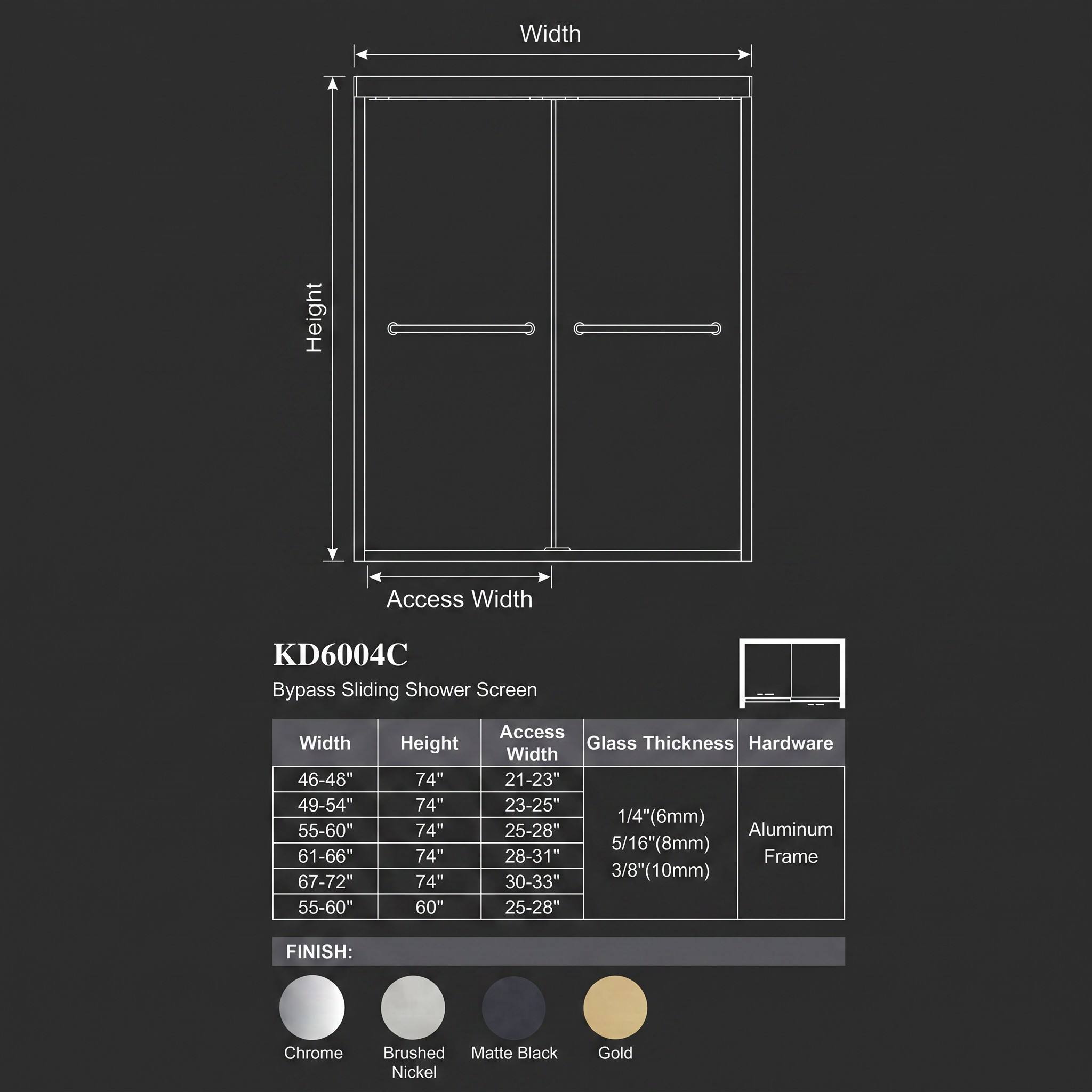 Hotels Shower Door Tempered Glass with Brushed Aluminium Frame Bypass Bathroom Frame Double Sliding Shower Room Door