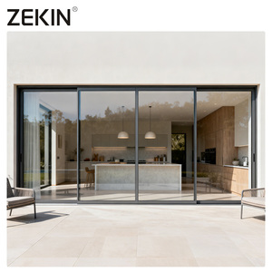 ZEKIN Double Glazed Low E Glass Soundproof Exterior Standard Windows and Doors Black Patio Aluminum Sliding Door