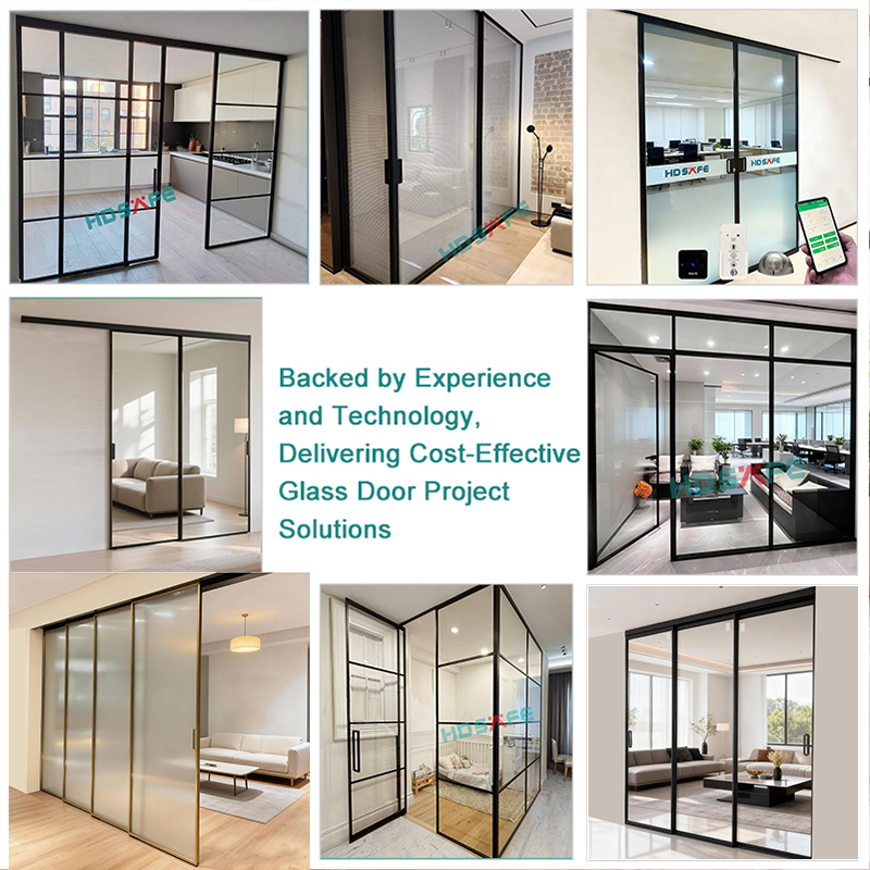 HDSAFE Aluminum Frame Glass Sliding Door 8mm Frosted Glass No Bottom Track Soft Closing for Hotel Apartment Residential Project
