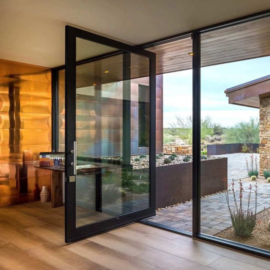 Double Glazed Glass Pivot Entry Door Big Size Aluminum Front