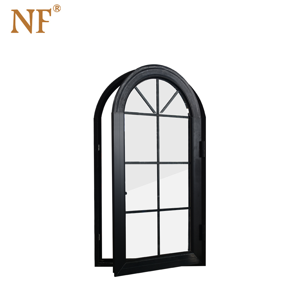 Modern Aluminium Arched Windows With Stainless Steel Horizontal Opening Roller Blind For Villa