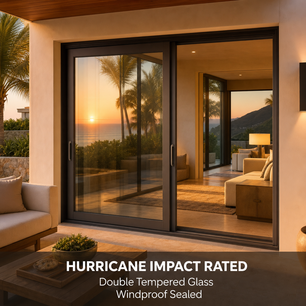 Aluminum Side Pressure Sliding Door Hurricane Impact Heavy Duty Windproof Waterproof Tempered Glass Patio Door