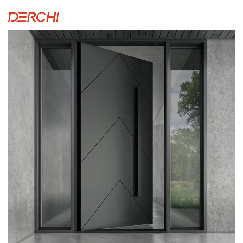 Luxury Design Aluminum Pivot Doors For Houses Fire Prevent Aluminum Exterior Security Front Doors