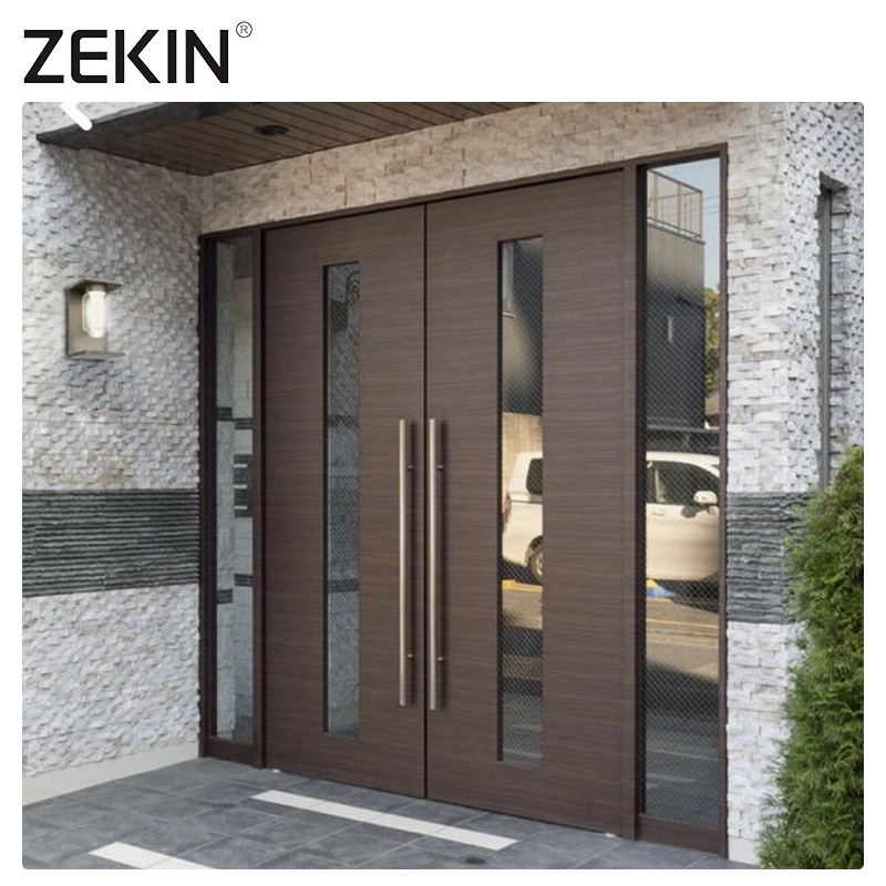 ZEKIN Custom Large Hous Metal Front Entrance Double Door Modern Security Design Armored Aluminum Exterior Door
