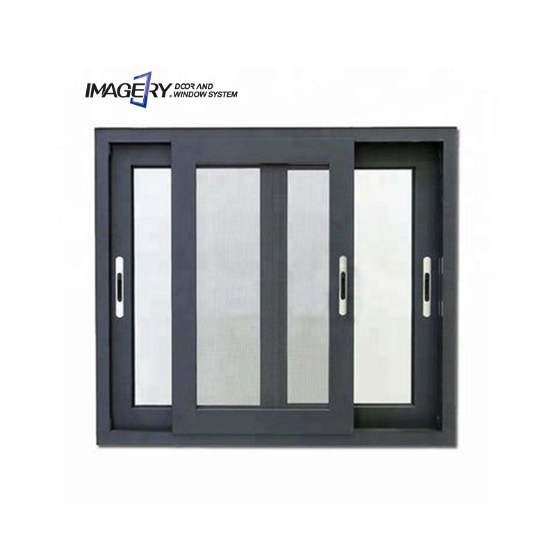 Imagery Powder Coated Black Tempered Glass Aluminum Sliding Bay Window Sets for Home Use