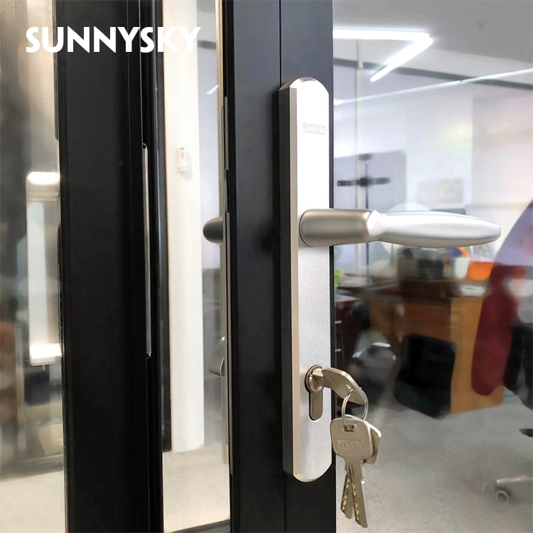 Sunnysky NFRC Customizable Etched Glass Windows Aluminum Clad Wood Bevelled Glass Window and Door