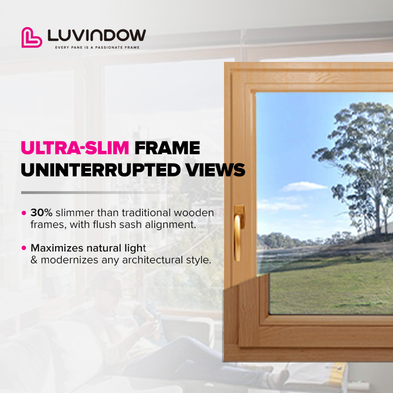 Modern Slim Profile Aluminum Clad Wood Window Horizontal Opening Soundproof Child Safe Design For Kitchen Living Room Apartments