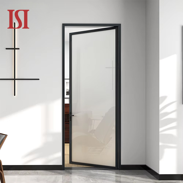 Top Brand Modern Single Swing Door Narrow Double Glazed Waterproof Aluminum Soundproof Bathroom Bedroom Villa Casement Door