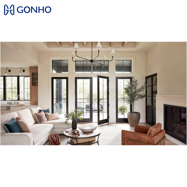 North American Hot Sale Modern Exterior Double Glazed Commercial French Push-Pull Doors Fiberglass Screen Aluminum Windows Doors