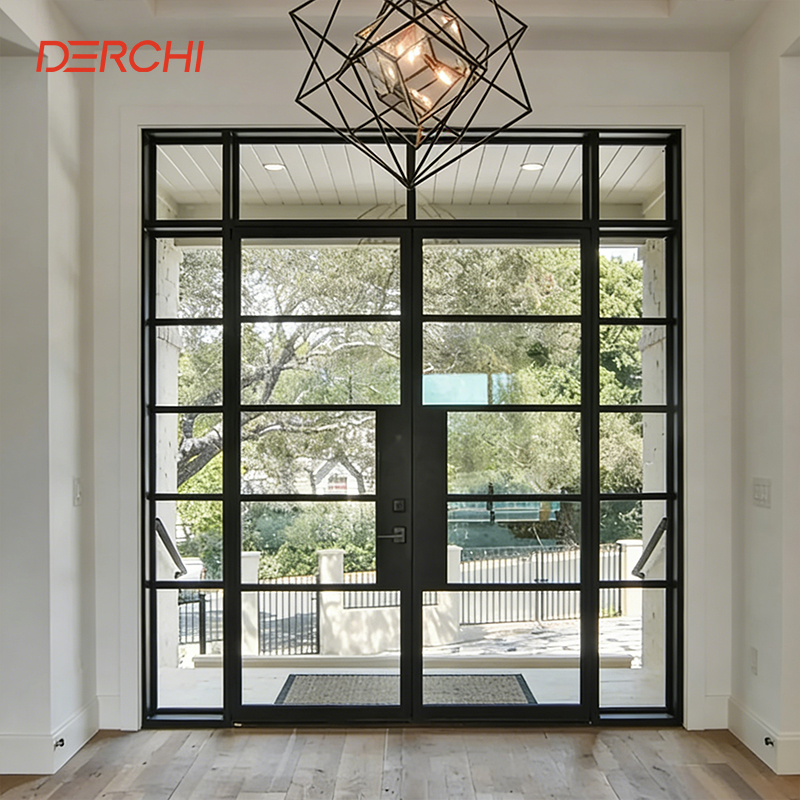 DERCHI Soundproof Double Glazing Used Exterior Hurricane Proof Aluminum Patio French Doors for Sale