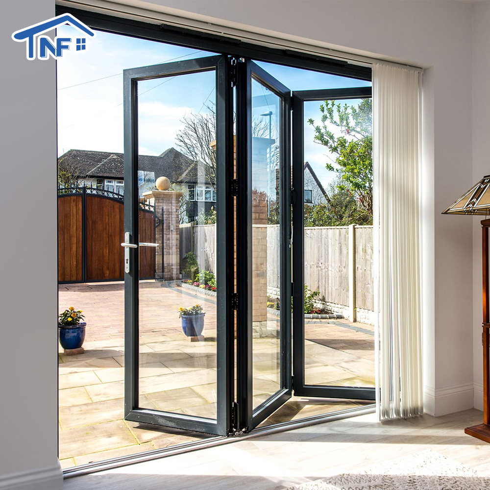 Custom NF Aluminium Folding NFRC Thermal Break Waterproof Double Low-e Tempered Glass Exterior Patio Accordion Bi-fold Doors