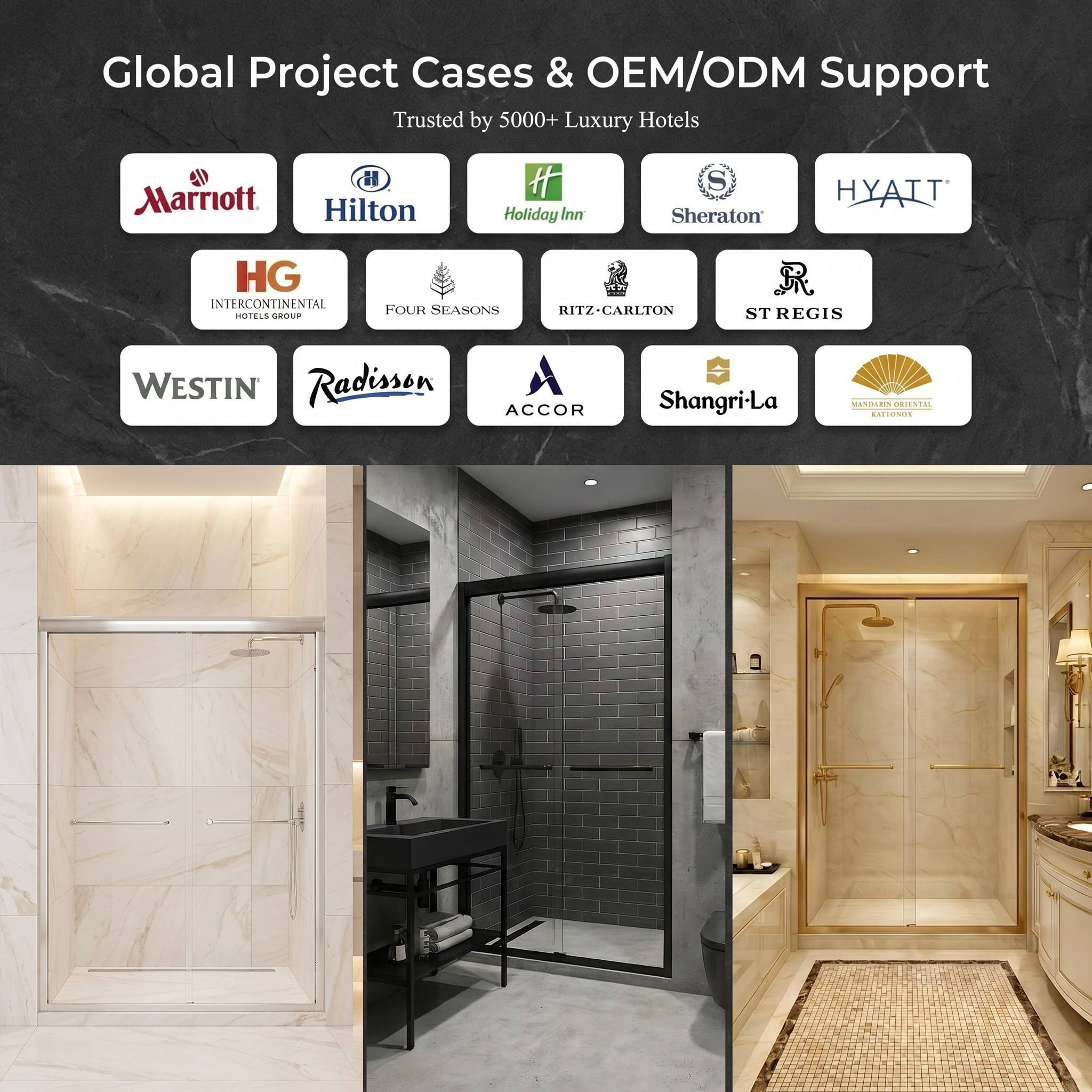 Hotels Shower Door Tempered Glass with Brushed Aluminium Frame Bypass Bathroom Frame Double Sliding Shower Room Door