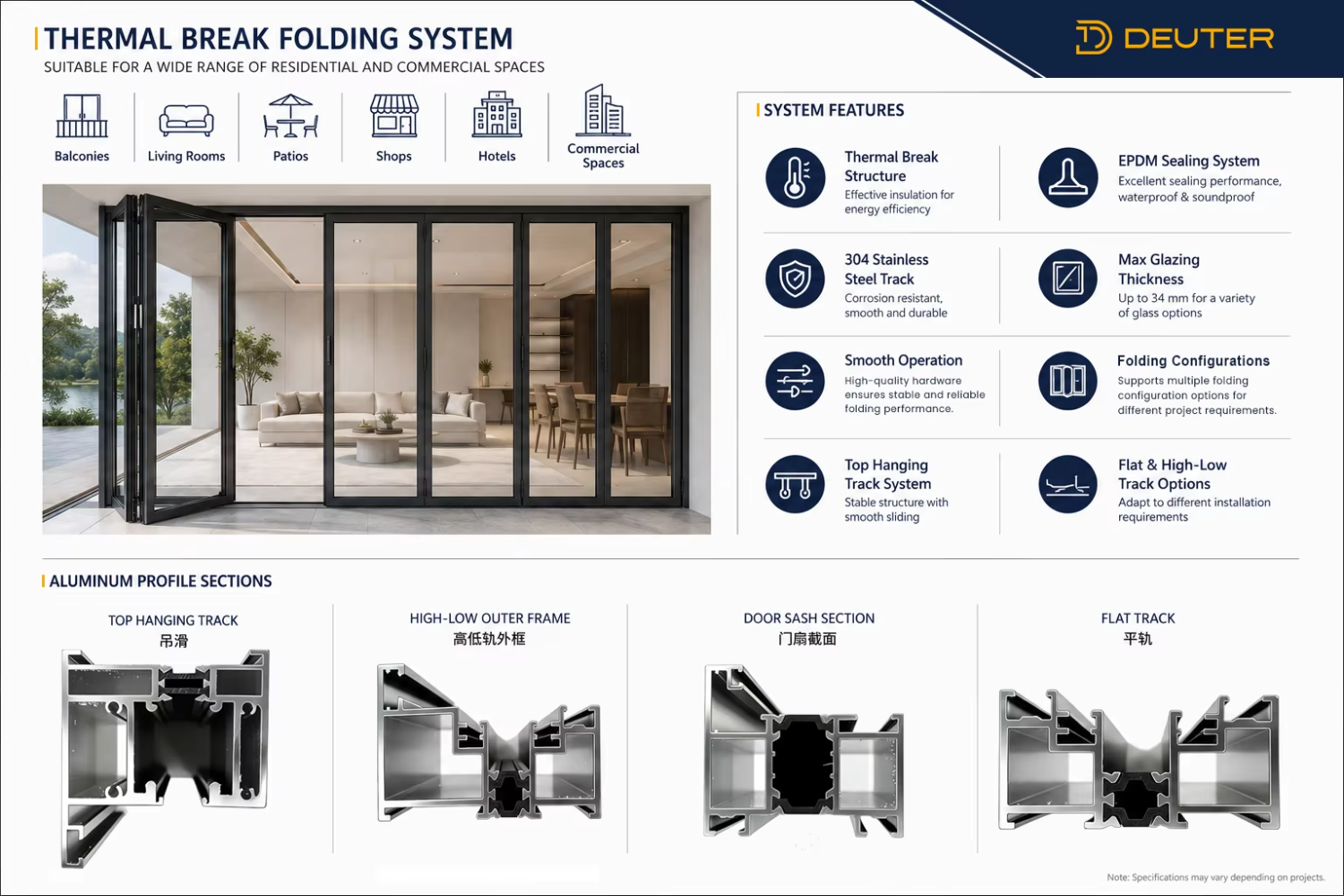 Finger Safe Structure Aluminum Folding Glass Doors Thermal Break Security Screen Bifold Accordion Patio Door Child Safe Villa