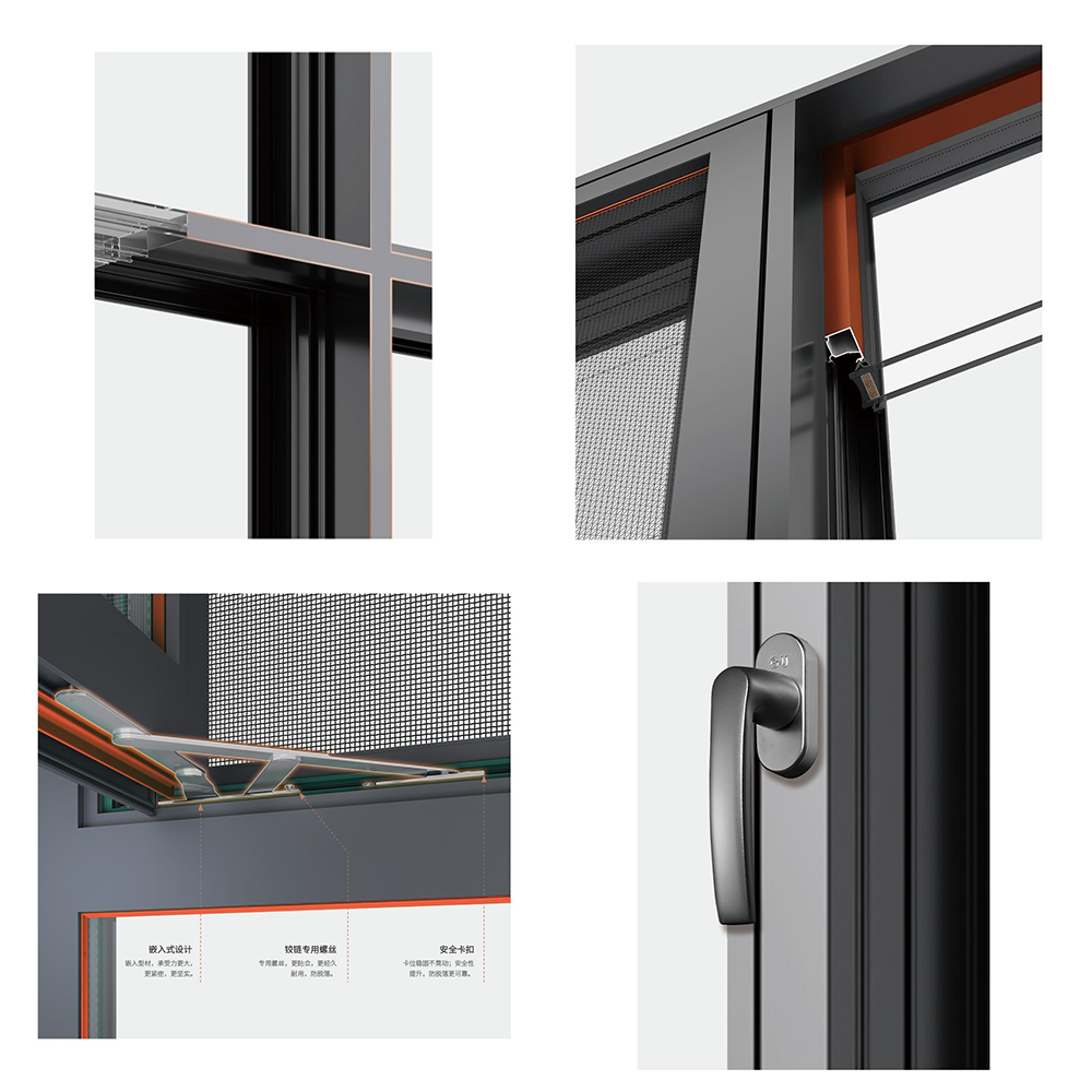 Modern Flush Aluminum Alloy Casement Window Powder Coated Double Tempered Glass Swing Energy Star Qualified Factory Villa Hotel