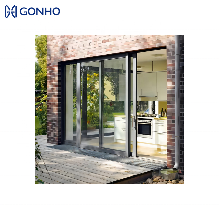GONHO Luxury Partition Wall Side Four Tracks Heavy Duty Large Opening Aluminum Glass Sliding Door