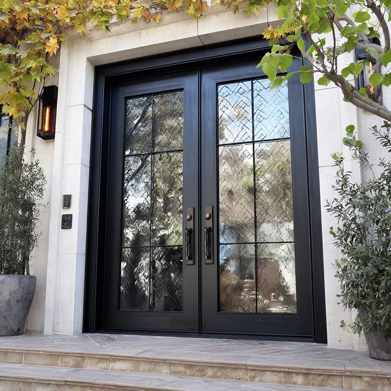 XIYATECH Luxury Main Entrance Security Frosted Glass Exterior Doors Europe Wrought Iron Entry Double Doors