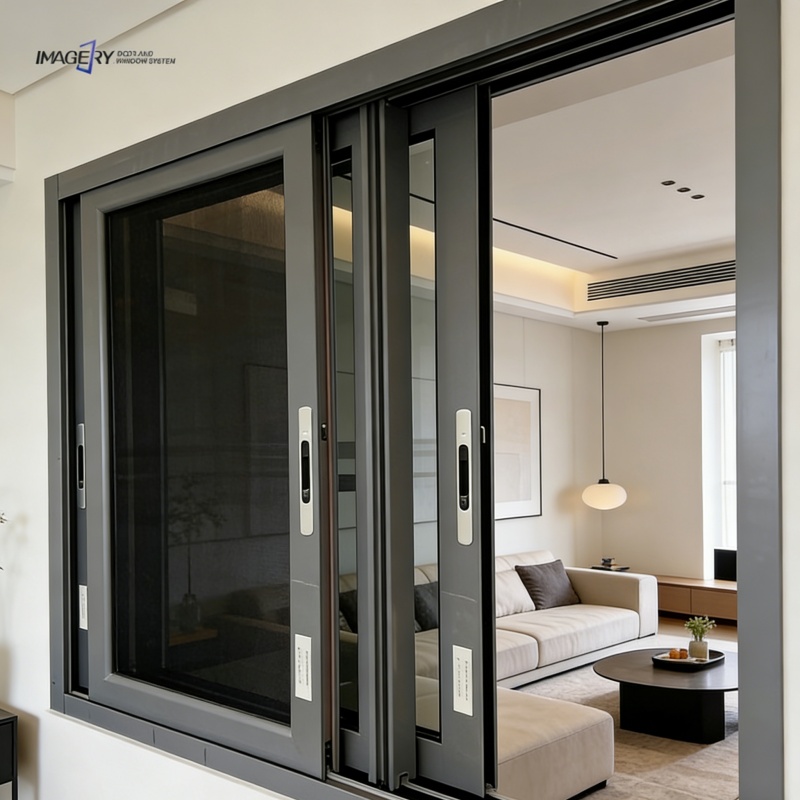 Imagery Non-thermal Break Aluminum Sliding Window Tempered Glass Soundproof with Anti-mosquito Screen for House