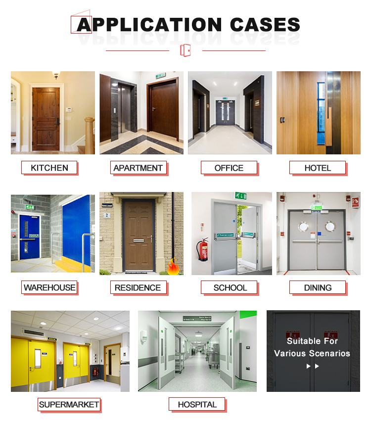 Modern Aluminum Glass Fireproof Double Entry Door Exit Design Finished for Hotel Commercial Warehouse School Interior Use