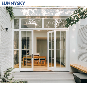 Sunnysky NFRC Customizable Etched Glass Windows Aluminum Clad Wood Bevelled Glass Window