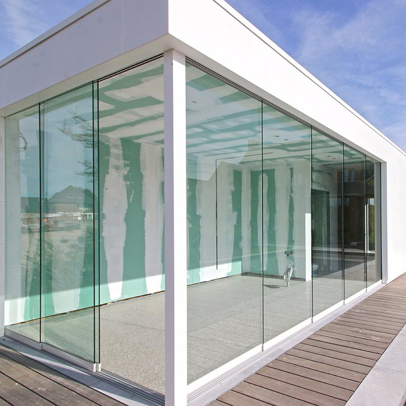 Hihaus New Aluminum Frameless Tempered Glass Stacking Patio Sliding Door for Balcony