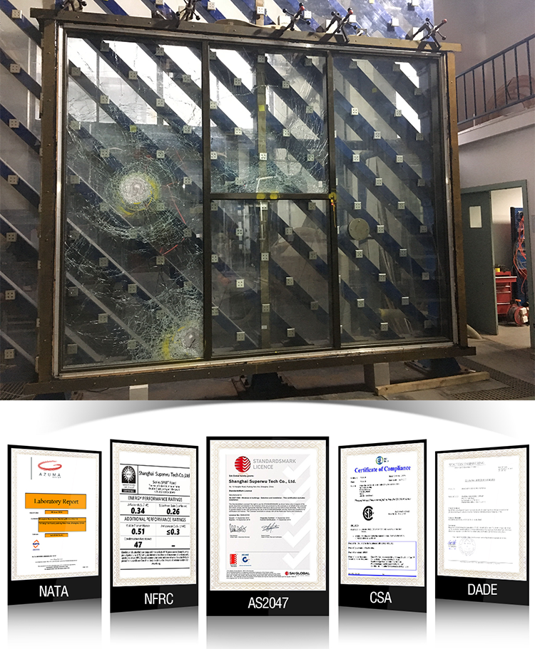 SUPERWU NFRC Standard Modern Architectural Design Aluminium Sliding Doors Double Glazed With Louver