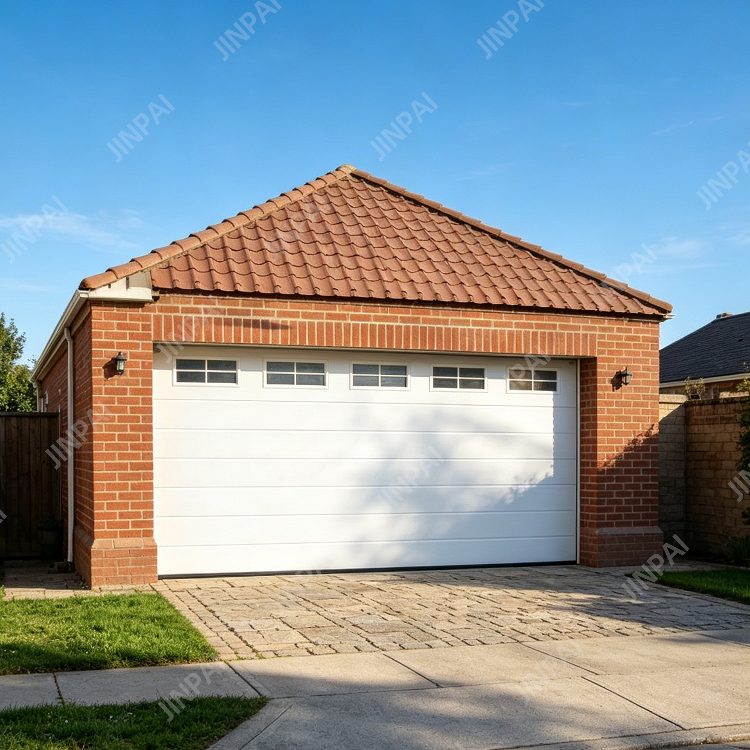 Customizable Sectional Garage Door with Aluminum Frame and Frosted Privacy Glass for Apartment Complex and Residential Use