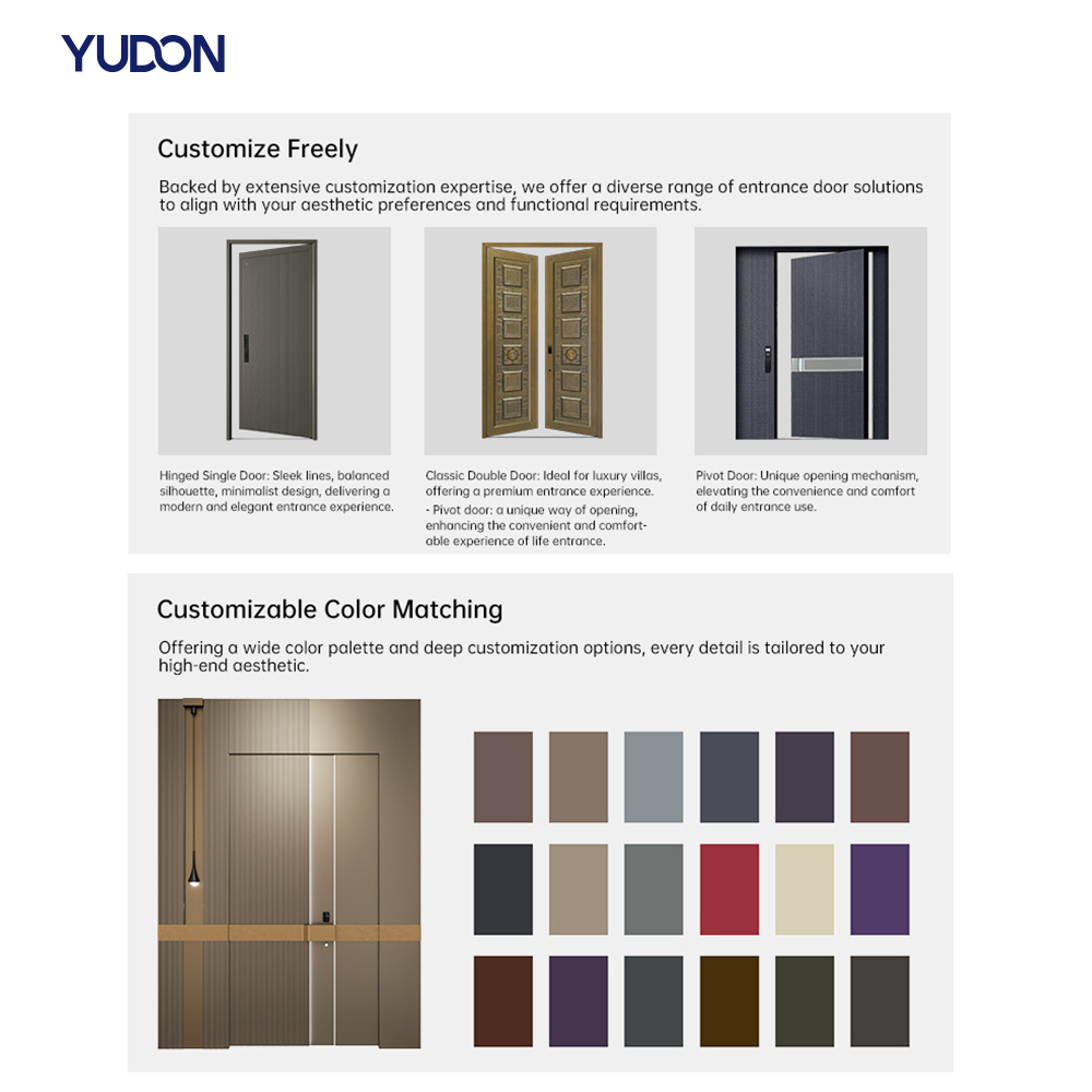 YUDON DOOR Aluminum Pivot Door Puertas De Seguridad Exterior Modern Entry Door Anti Rust Hidden Hinge Heavy Duty for Residential