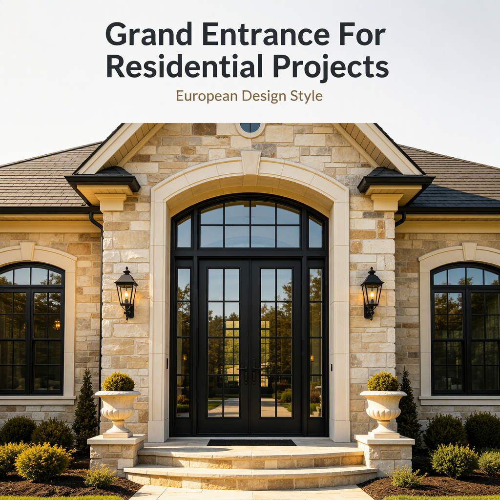 Thermal Break Aluminum Double Entry Door Double Glazed Glass Grand Entrance With Transom for Luxury Residential Homes