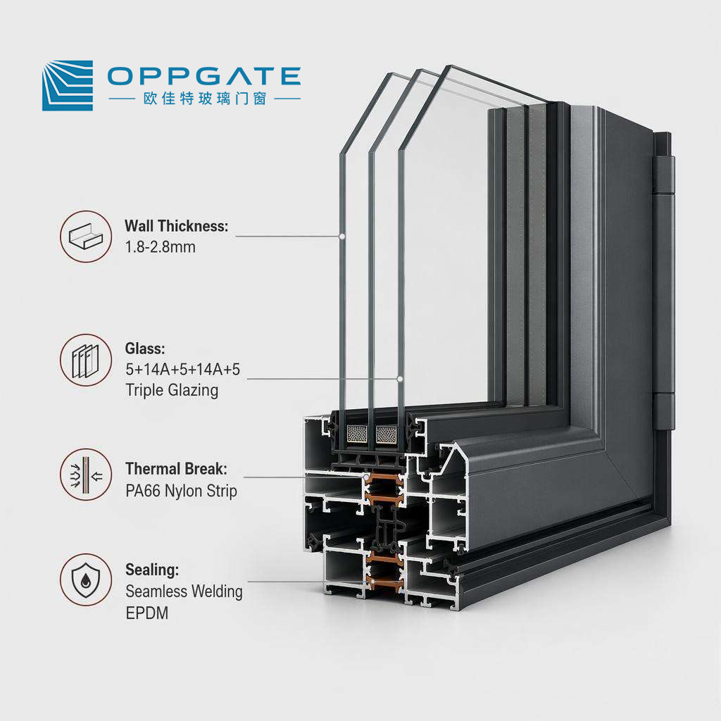 Aluminum Casement Door Screen Mosquito Net Fly Double Glazed Thermal Break Exterior Entry Patio Hinged Sound Insulation NFRC