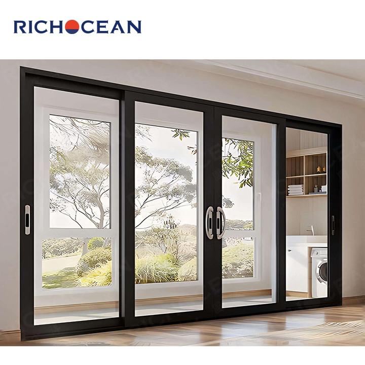 RICHOCEAN Hurricane Impact Black Aluminum Patio Sliding Doors Double Glazed Tempered Glass Exterior Slide Door for House