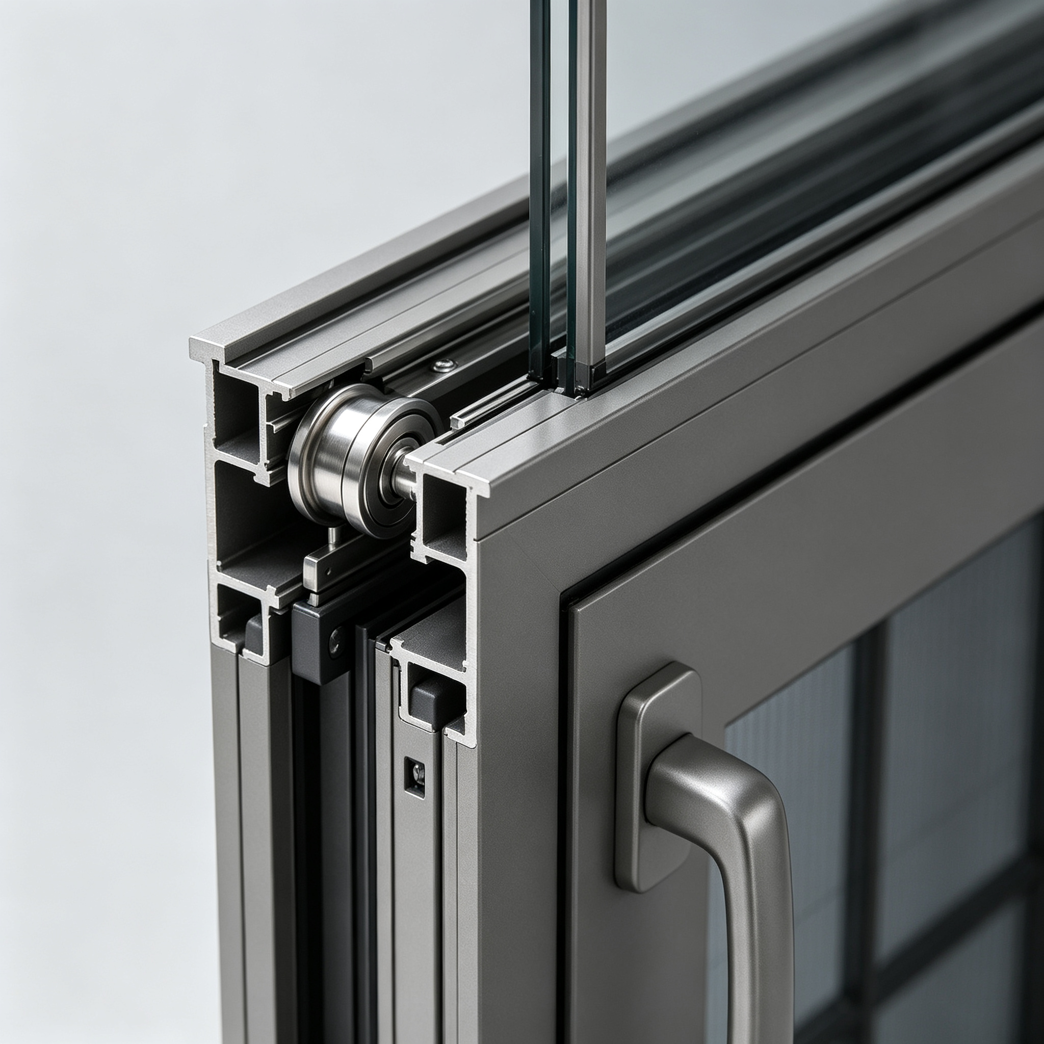 Gray Aluminum Sliding Window with Built-In Integral Blinds &amp; Waterproof Modern House Balcony Living Room Design